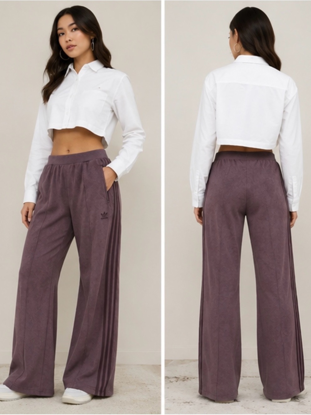 Adidas Faux Suede Flare Track Pants in Maroon Purple